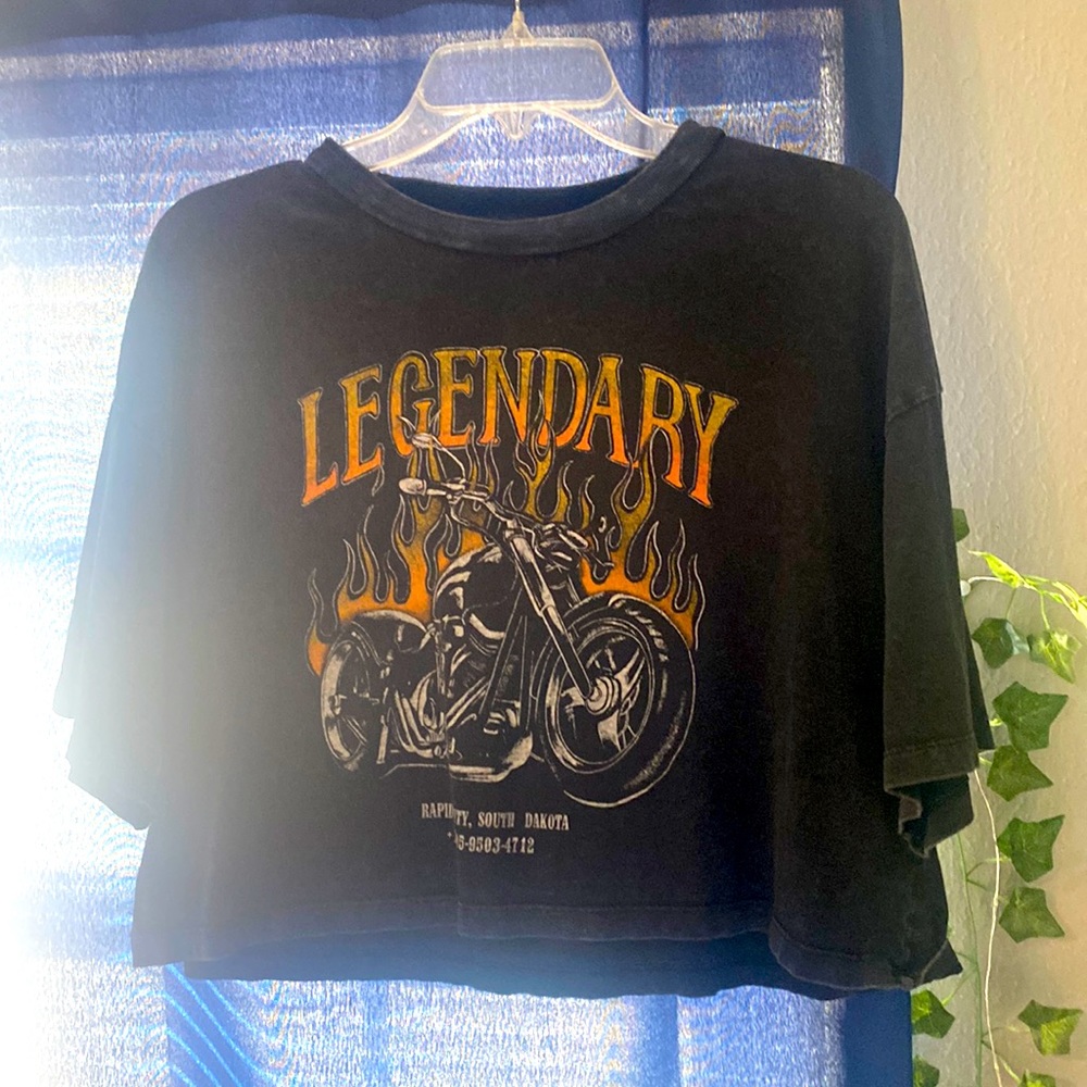 Brand-Cotton on, “ LEGENDARY” biker/ flame loose cropped tee. Yellow/Orange/Grey